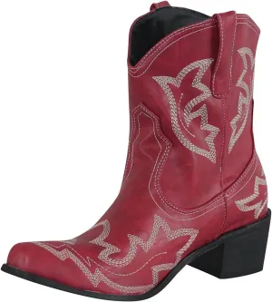 Cowboy Boots for Women Embroided Western Cowgirl Boots Pull on Ankle Boots Pointed Toe Boots Chunky Heel Pull On Short Boots
