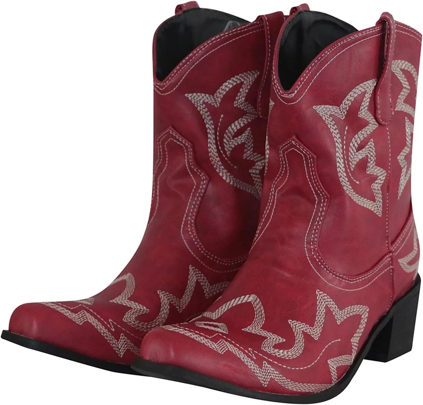 Cowboy Boots for Women Embroided Western Cowgirl Boots Pull on Ankle Boots Pointed Toe Boots Chunky Heel Pull On Short Boots