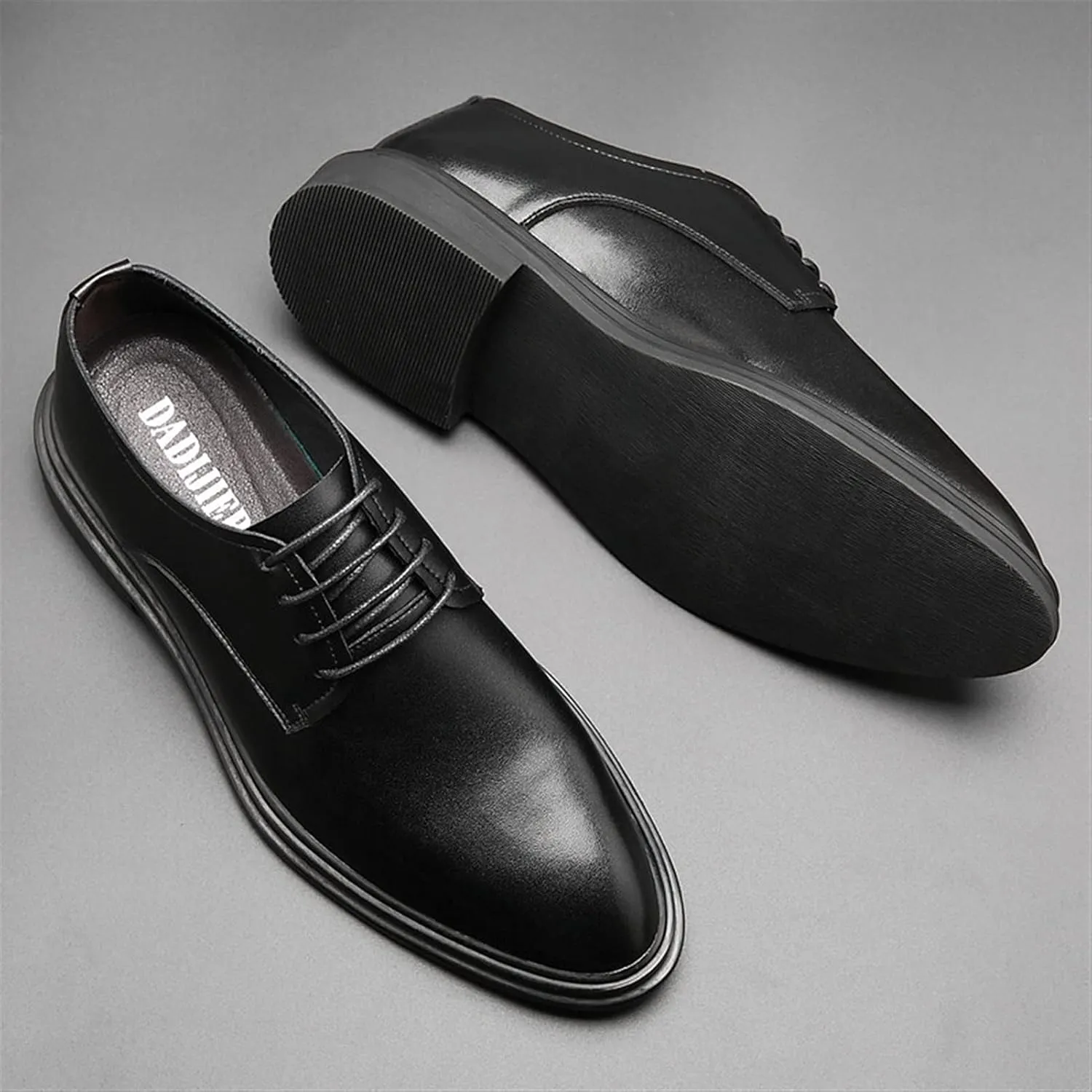 Dress Shoes for Men Lace Up Derby Shoes Round Toe Breathable Leather Slip Resistant Anti-Slip Rubber Sole Classic Suitable for Many Occasions.