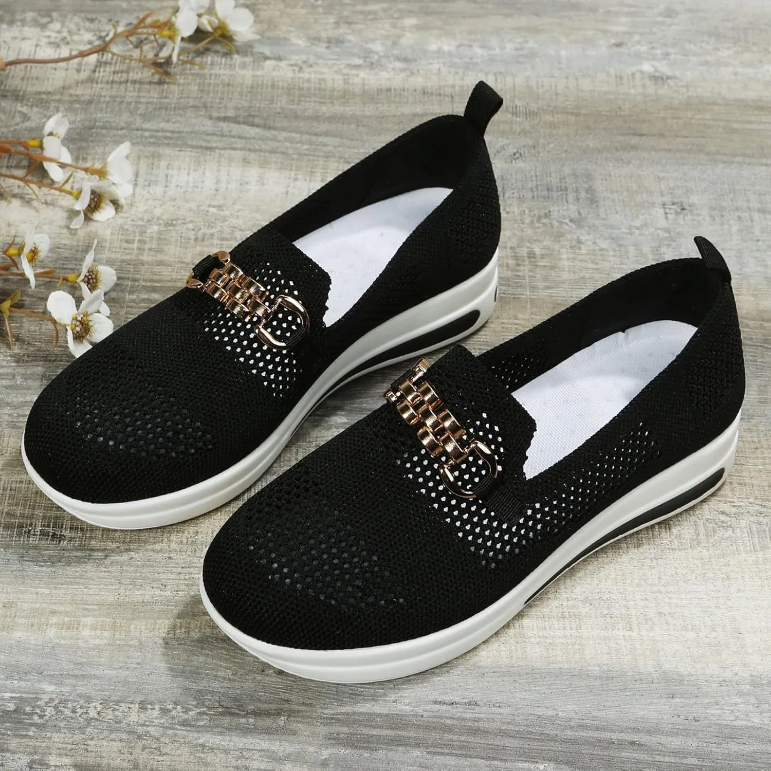 Eduavar Sneakers for Women Trendy, Sneakers for Women Walking Shoes Slip On Shoes Wedge Platform Sneakers Workout Gym Shoes