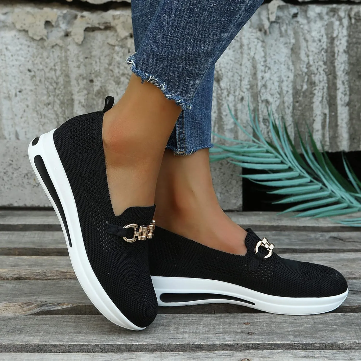 Eduavar Sneakers for Women Trendy, Sneakers for Women Walking Shoes Slip On Shoes Wedge Platform Sneakers Workout Gym Shoes