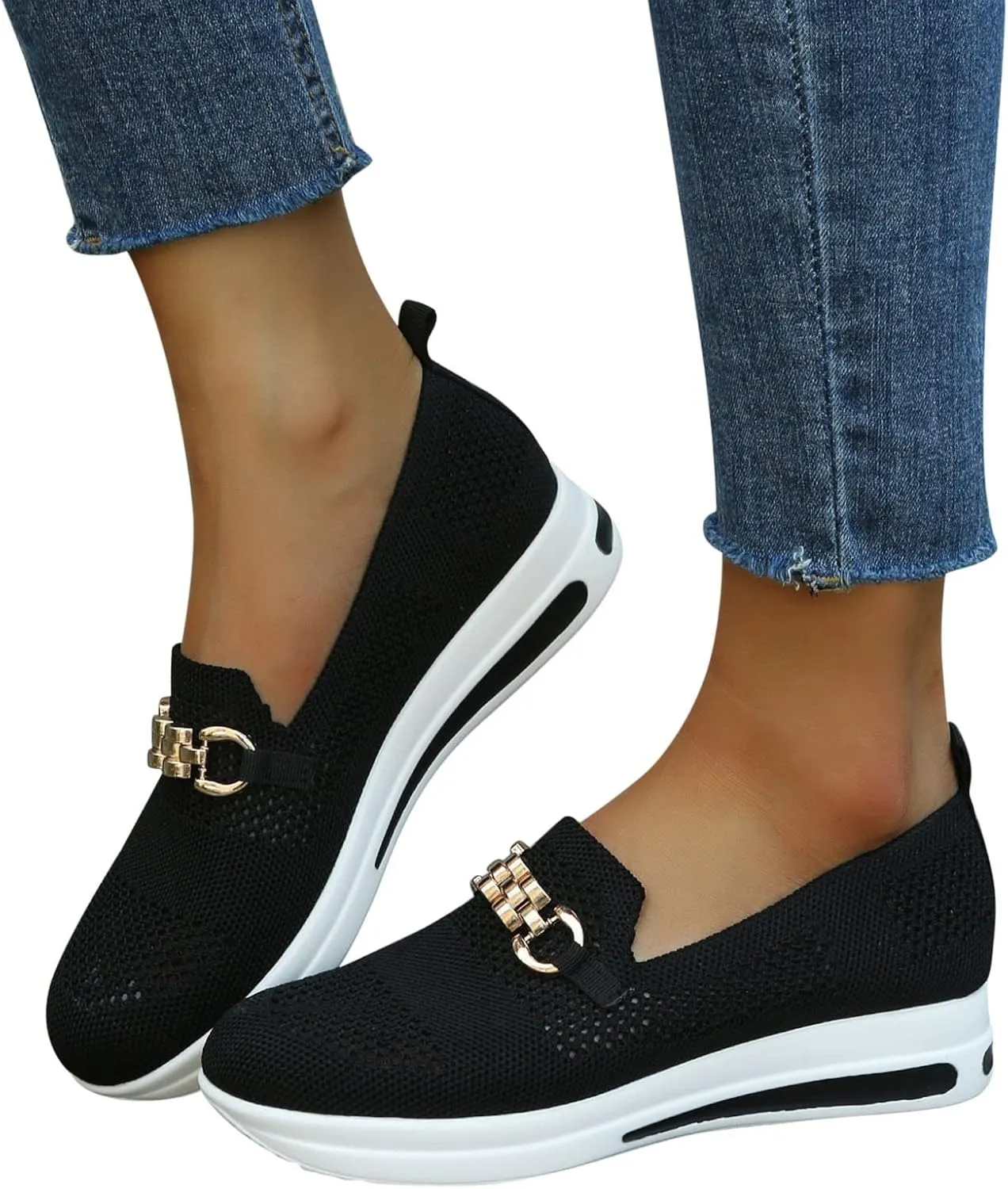 Eduavar Sneakers for Women Trendy, Sneakers for Women Walking Shoes Slip On Shoes Wedge Platform Sneakers Workout Gym Shoes