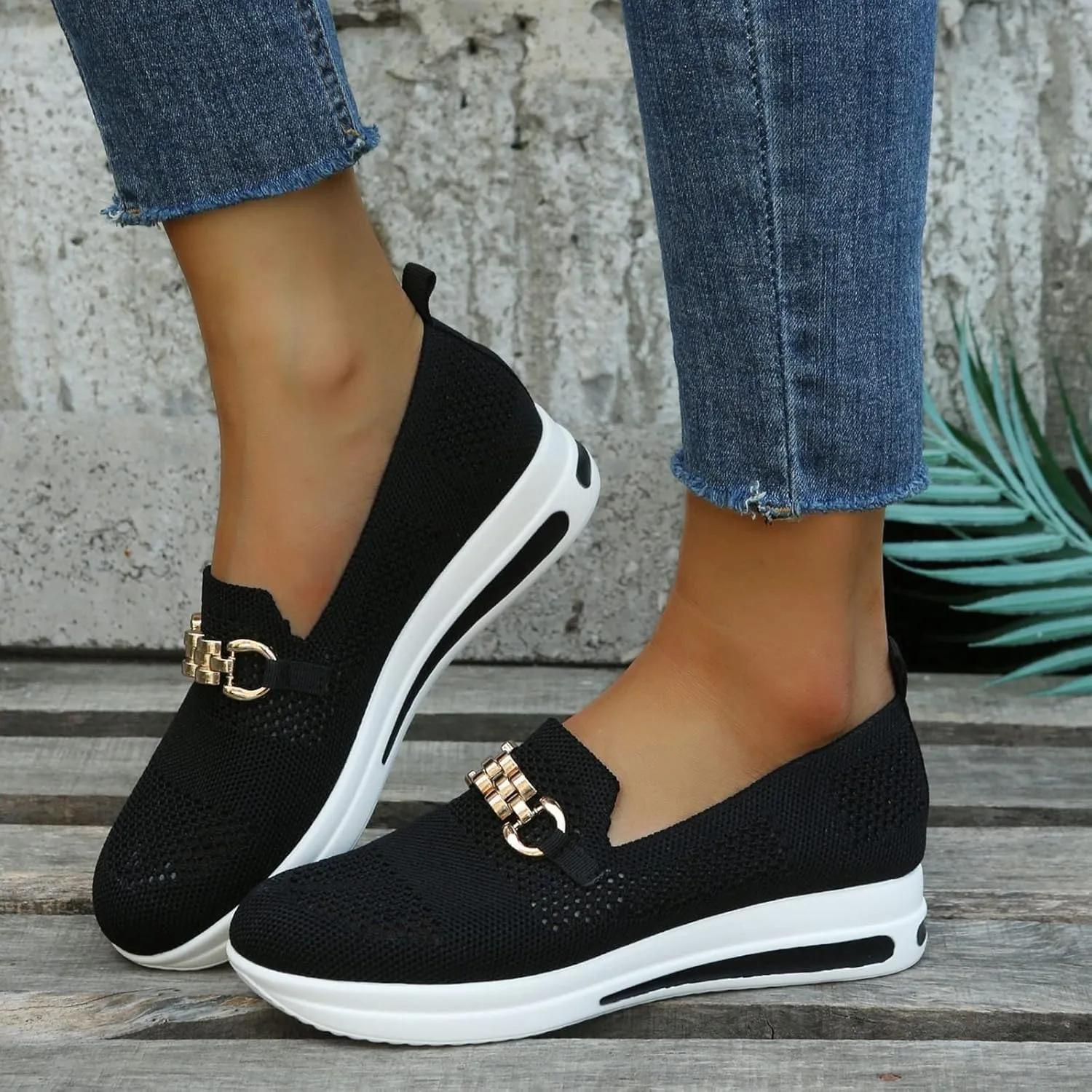Eduavar Sneakers for Women Trendy, Sneakers for Women Walking Shoes Slip On Shoes Wedge Platform Sneakers Workout Gym Shoes