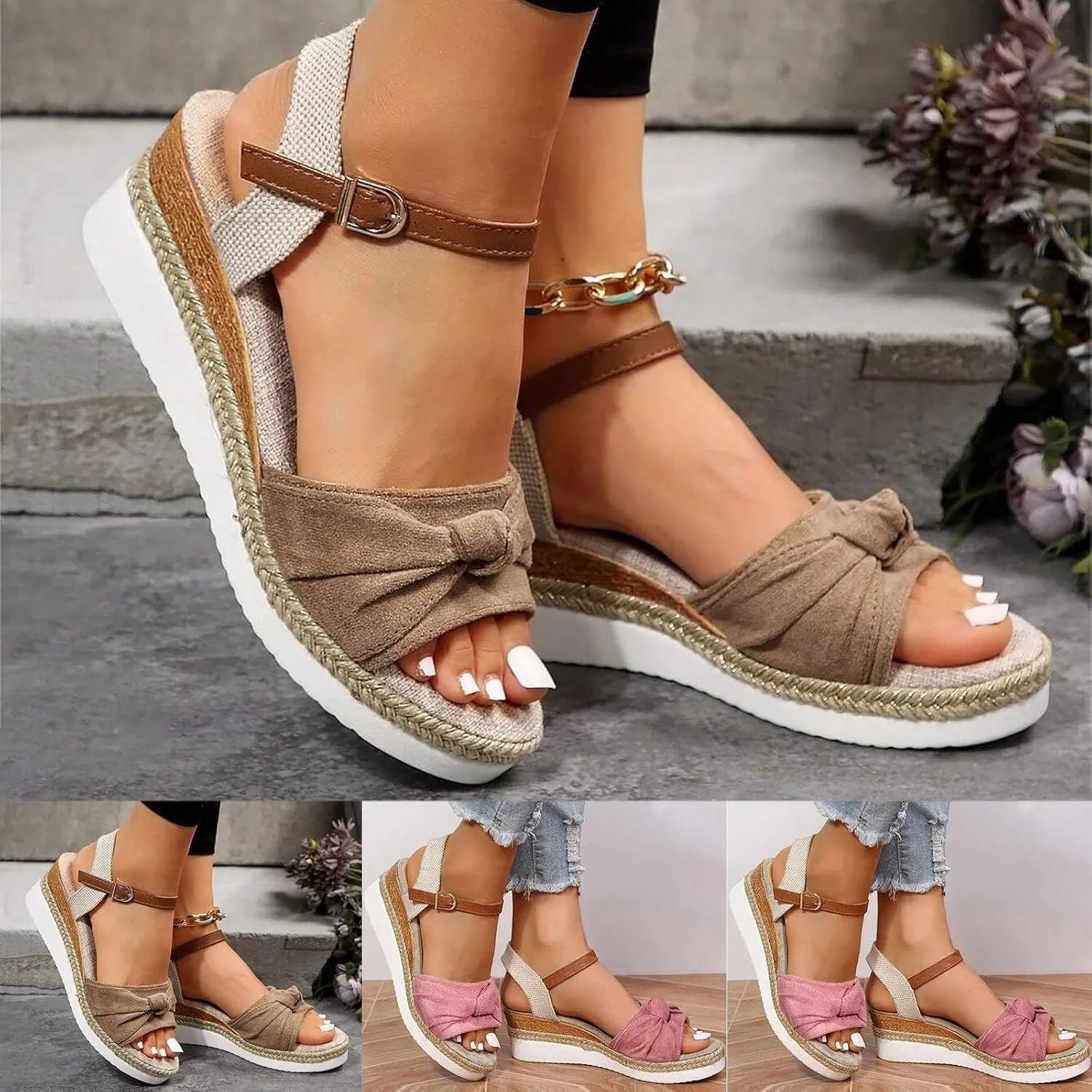 Eduavar Wedge Sandals for Women Summer Dressy Open Toe Ankle Strap Platform Sandals Dress Shoes Comfortable Outdoor Shoes