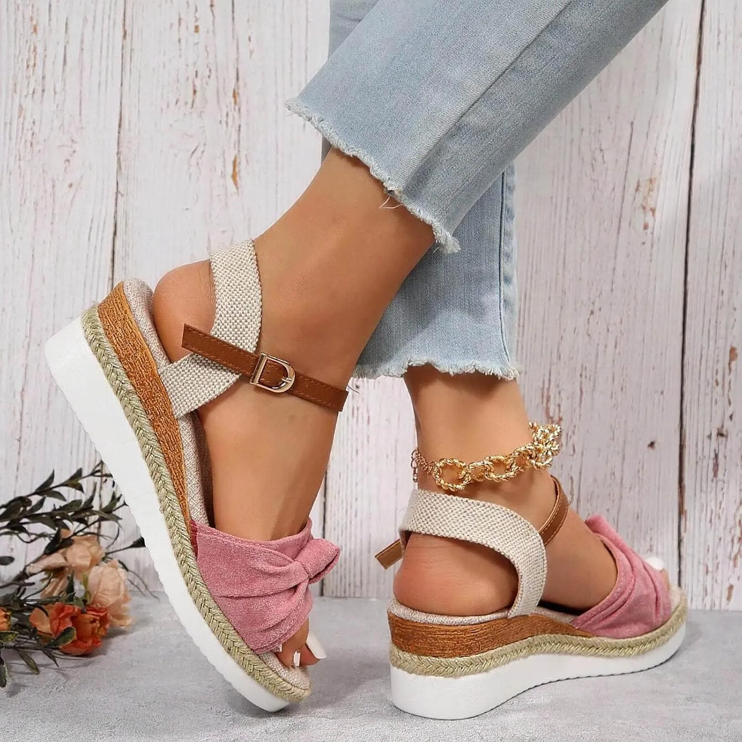 Eduavar Wedge Sandals for Women Summer Dressy Open Toe Ankle Strap Platform Sandals Dress Shoes Comfortable Outdoor Shoes