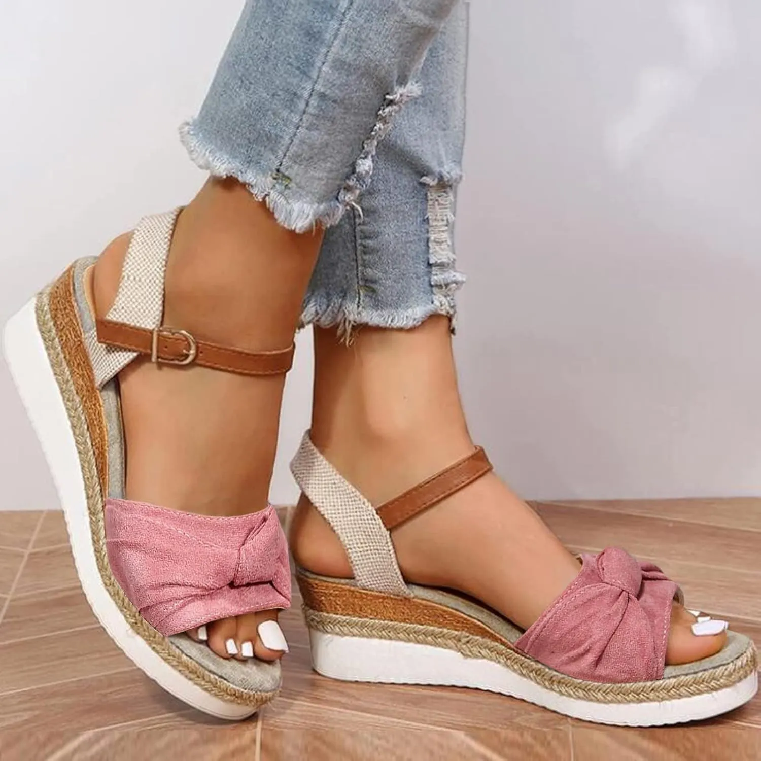 Eduavar Wedge Sandals for Women Summer Dressy Open Toe Ankle Strap Platform Sandals Dress Shoes Comfortable Outdoor Shoes