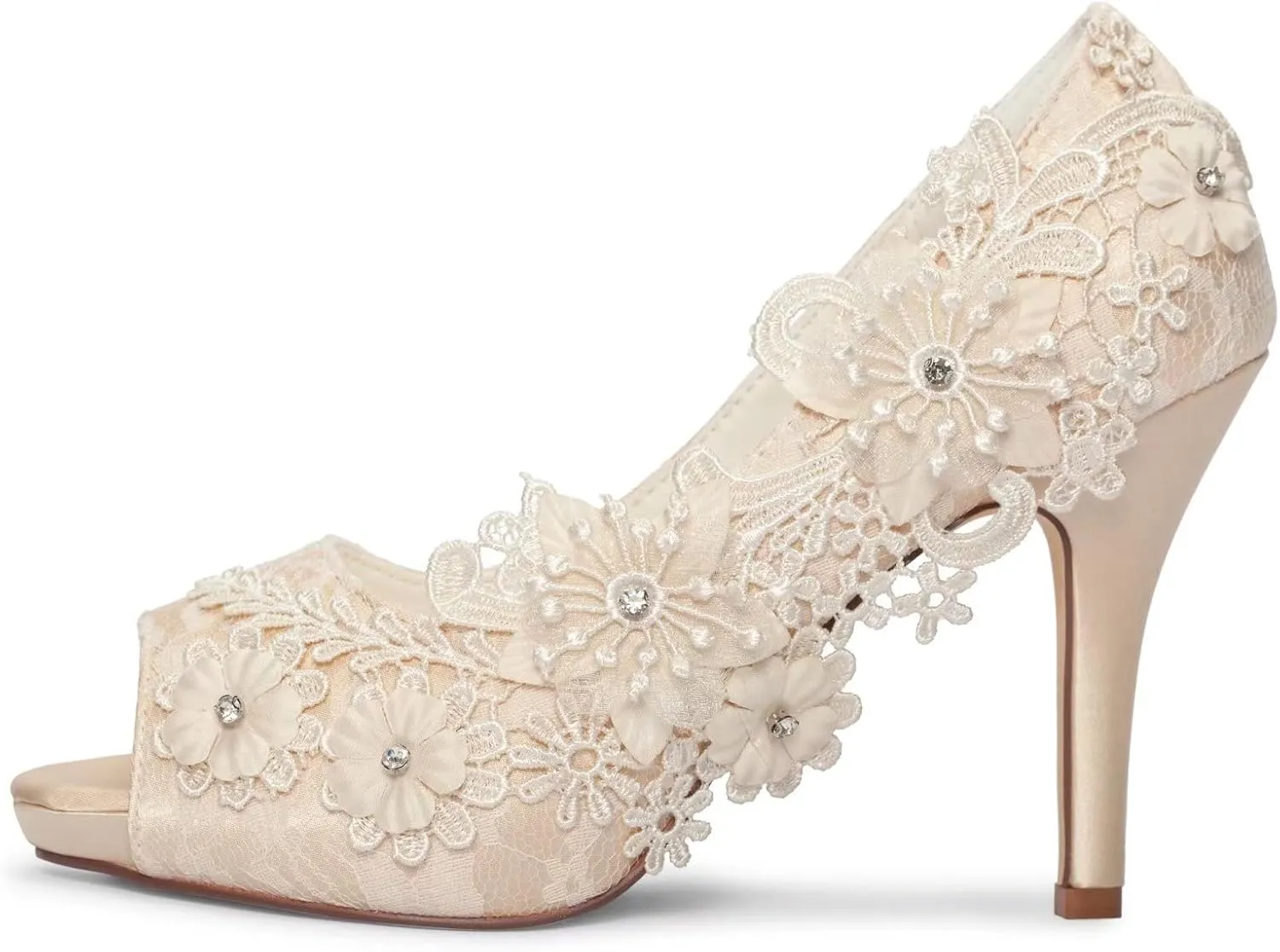 Emily Bridal Wedding Shoes Lace Wedding Shoes Ivory Lace Peep Toe High Heel Bridal Shoes