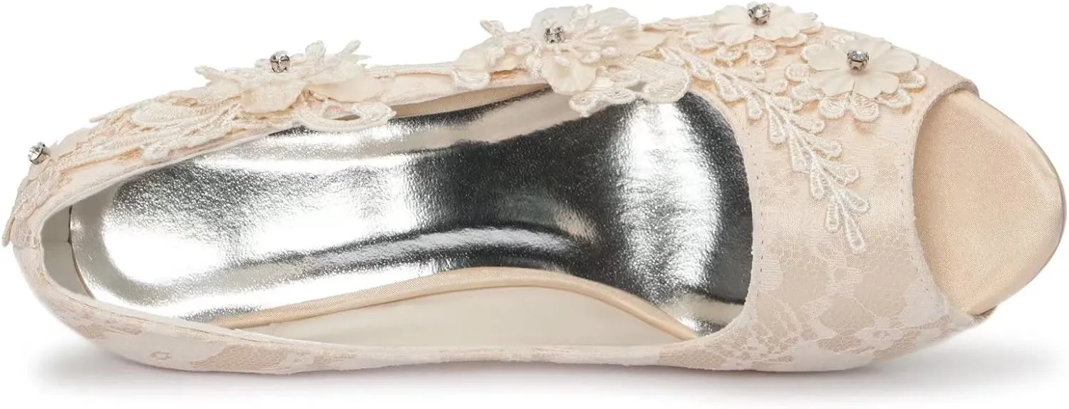 Emily Bridal Wedding Shoes Lace Wedding Shoes Ivory Lace Peep Toe High Heel Bridal Shoes