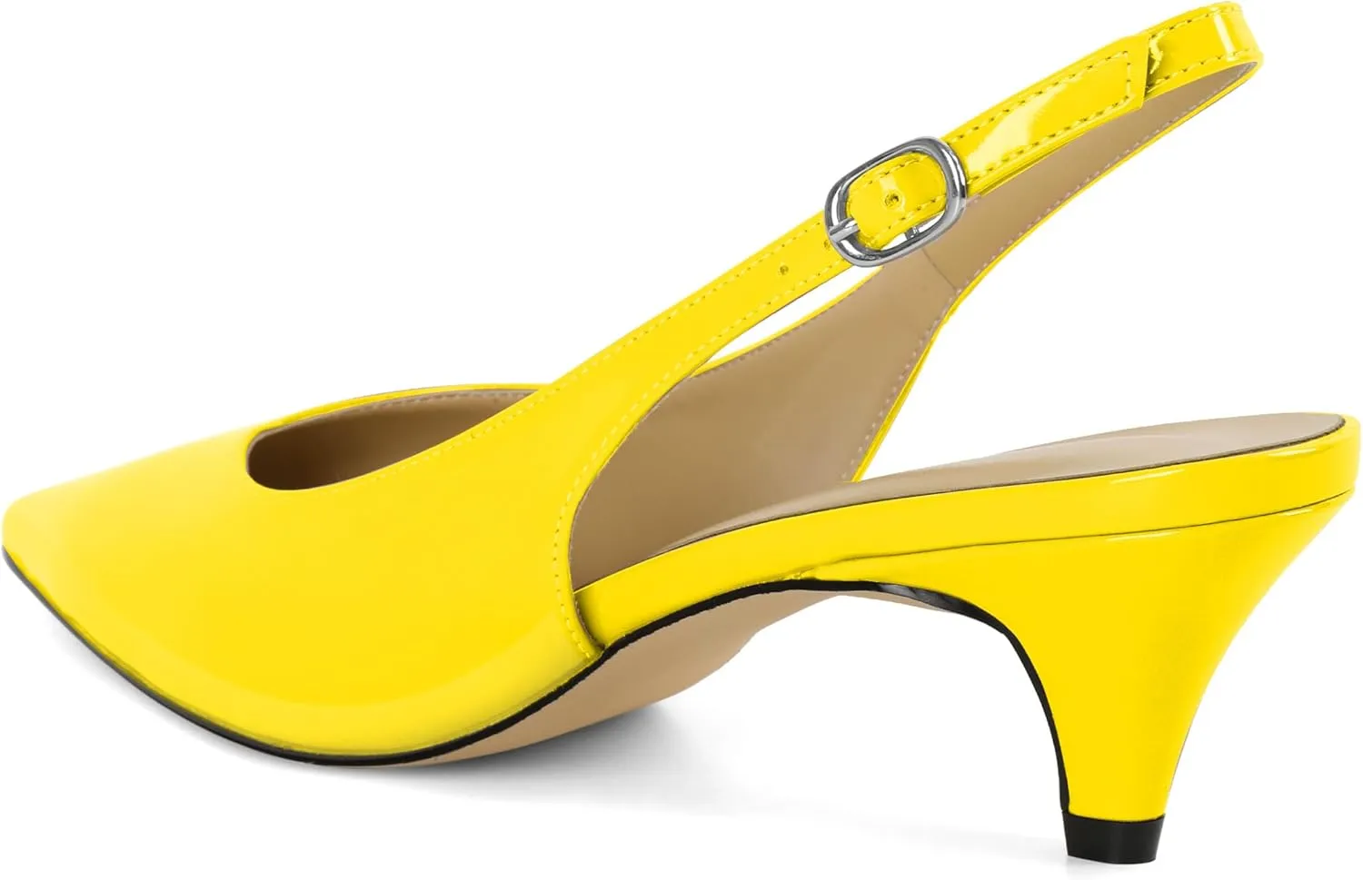 Esvowido Women's Low Kitten Heel Pumps Slingback Pointed Toe Pump 2" Low Heels Closed Toe Pumps Comfortable Patent Leather Pump for Women Office