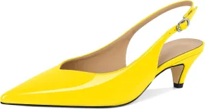 Esvowido Women's Low Kitten Heel Pumps Slingback Pointed Toe Pump 2" Low Heels Closed Toe Pumps Comfortable Patent Leather Pump for Women Office
