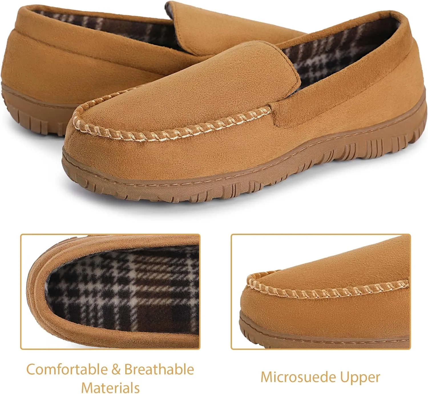 Festooning Men's Comfortable Bedroom Moccasin Slippers - Indoor/Outdoor