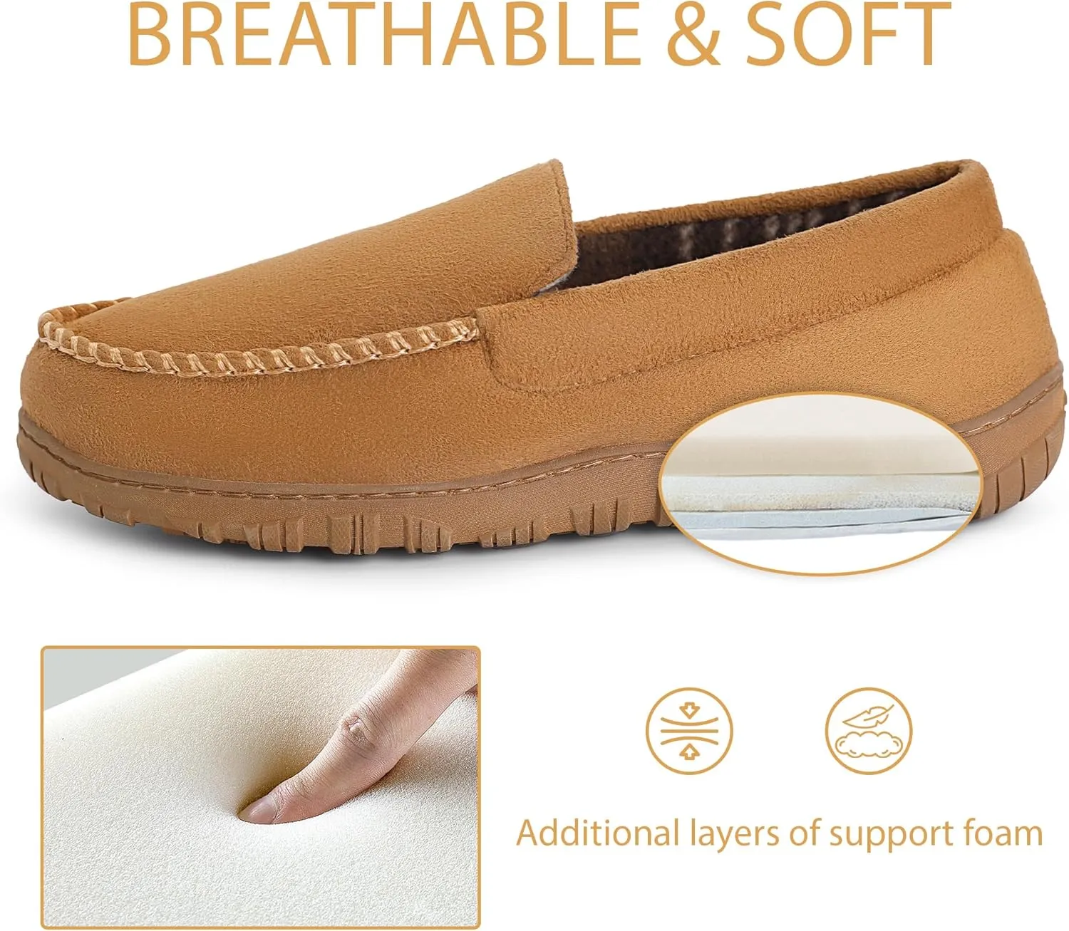 Festooning Men's Comfortable Bedroom Moccasin Slippers - Indoor/Outdoor