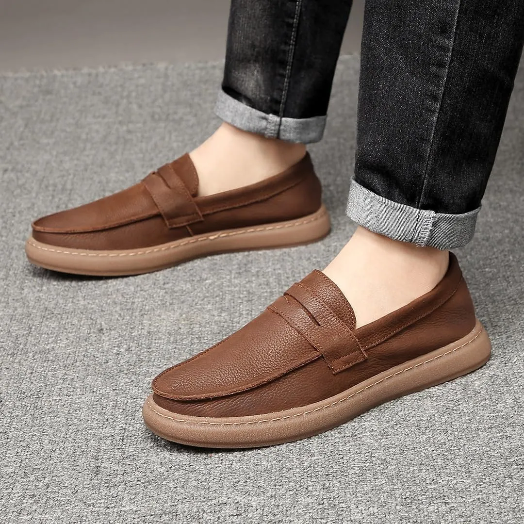 Flat Loafer for Men Leather Slip-on Business Dress Shoes Driving Moccasins Casual Boat Soft Shoes