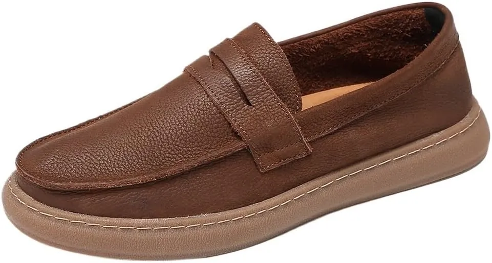 Flat Loafer for Men Leather Slip-on Business Dress Shoes Driving Moccasins Casual Boat Soft Shoes