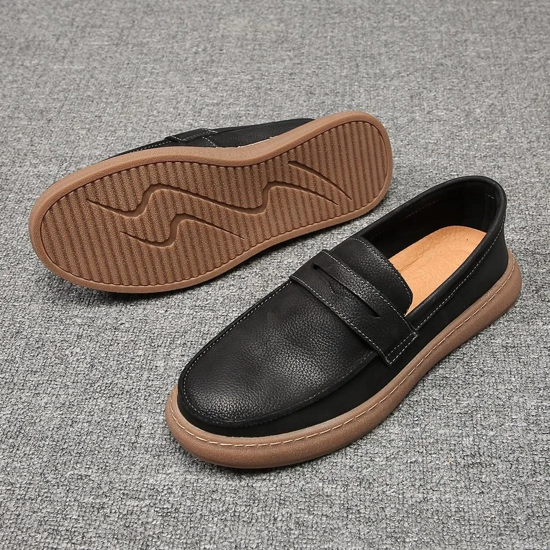 Flat Loafer for Men Leather Slip-on Business Dress Shoes Driving Moccasins Casual Boat Soft Shoes