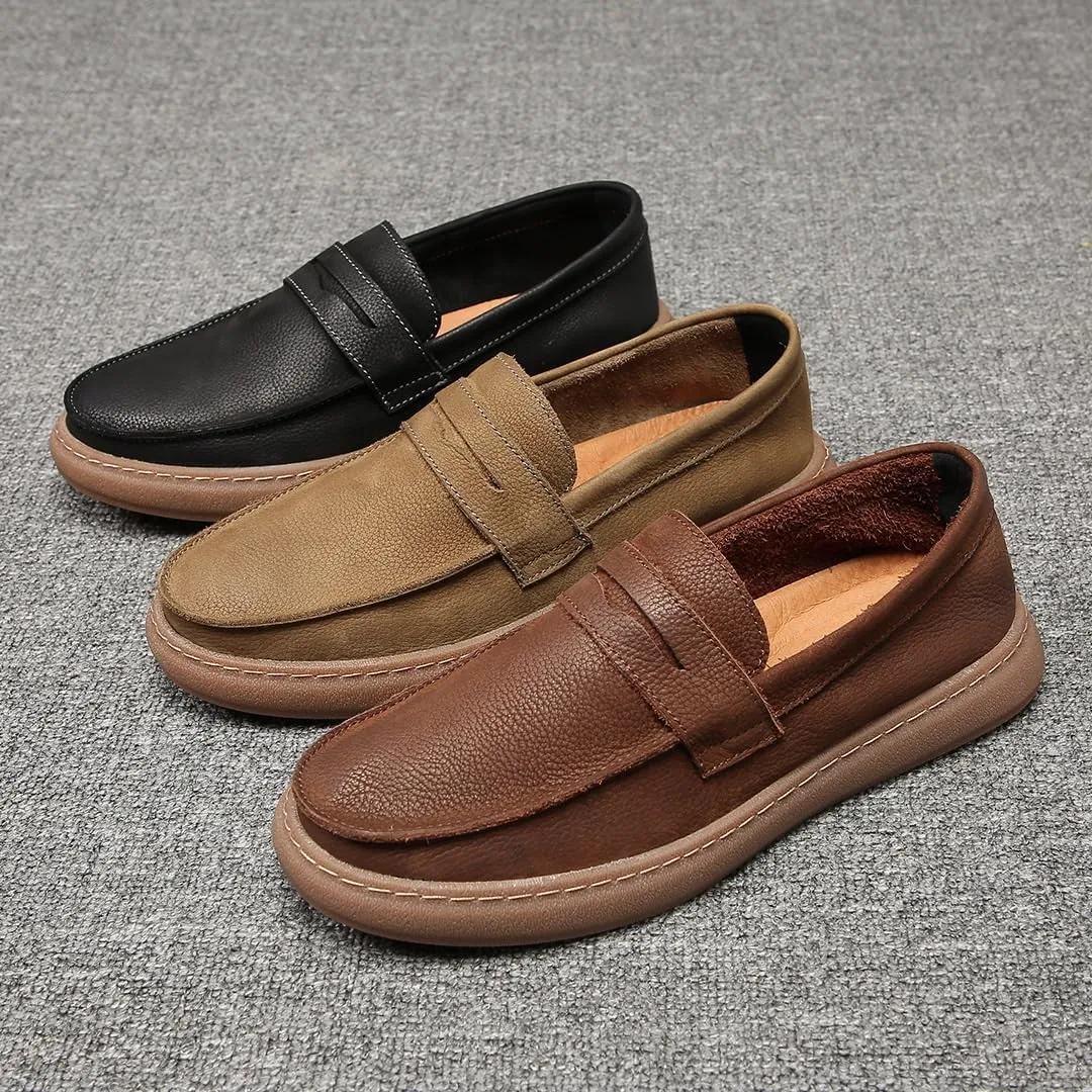 Flat Loafer for Men Leather Slip-on Business Dress Shoes Driving Moccasins Casual Boat Soft Shoes