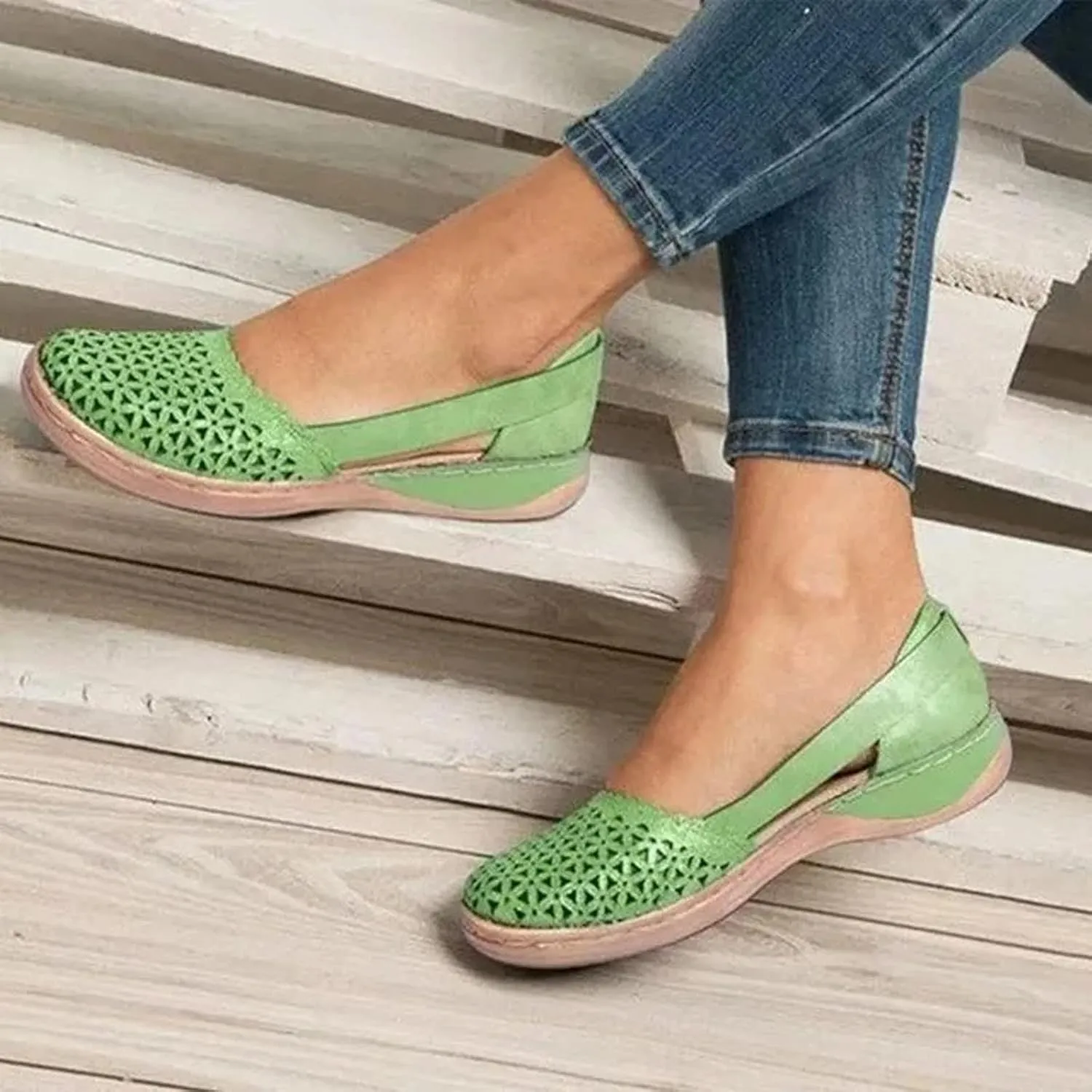 Flats Sandals for Women Comfortable Closed Toe Orthopedic Casual Hollow Out Platform Loafers Orthotic Walking Sandal Ladies Slip On Round Toe Dress Shoes