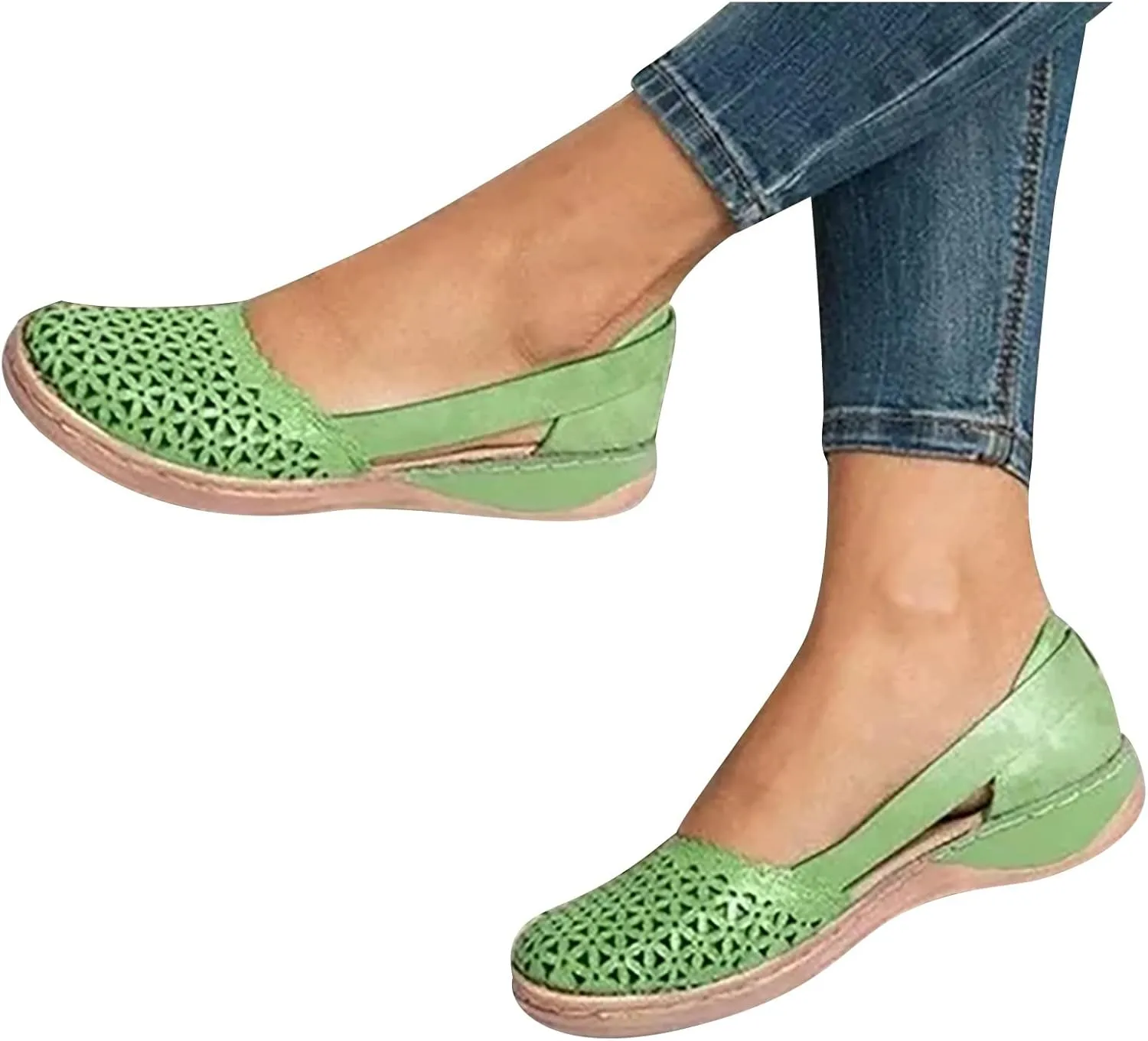 Flats Sandals for Women Comfortable Closed Toe Orthopedic Casual Hollow Out Platform Loafers Orthotic Walking Sandal Ladies Slip On Round Toe Dress Shoes