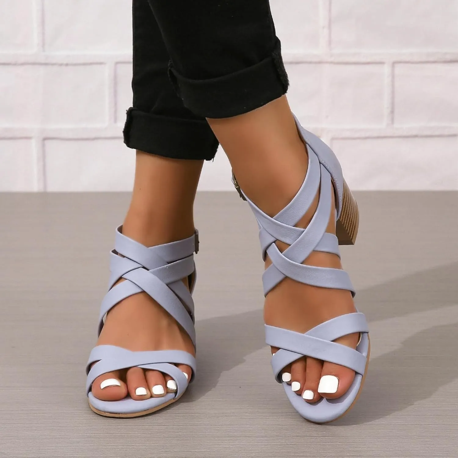 Generic Women's Peep Toe Ankle Strap Low Block Chunky Heels Sandals Party Dress Wedding Evening Pumps Shoes
