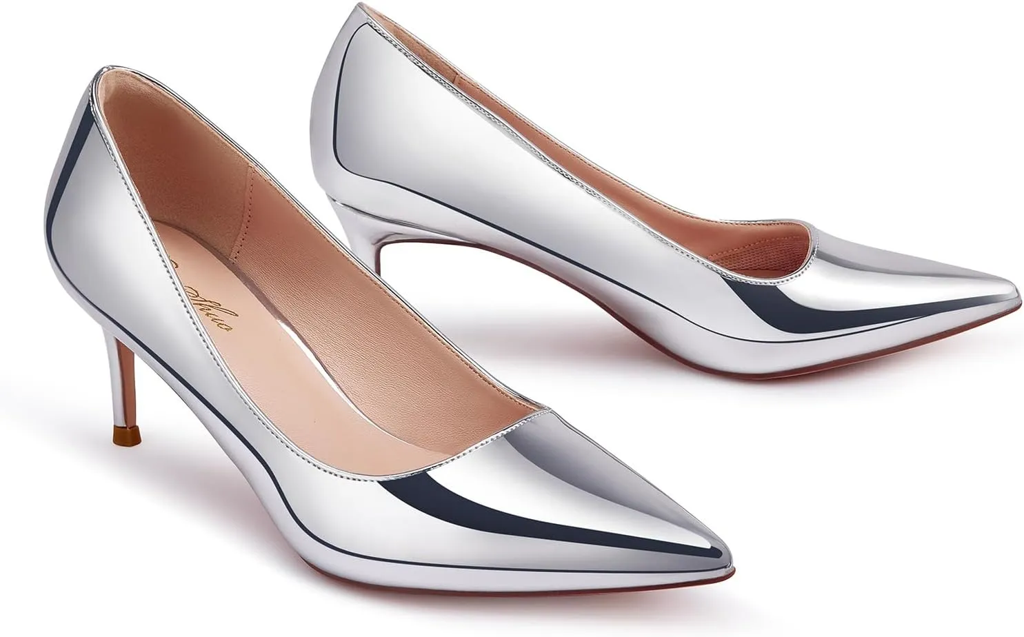 GENSHUO Low Heel Pumps for Women Closed Toe Slip On Stillettos Heels Dress Shoes