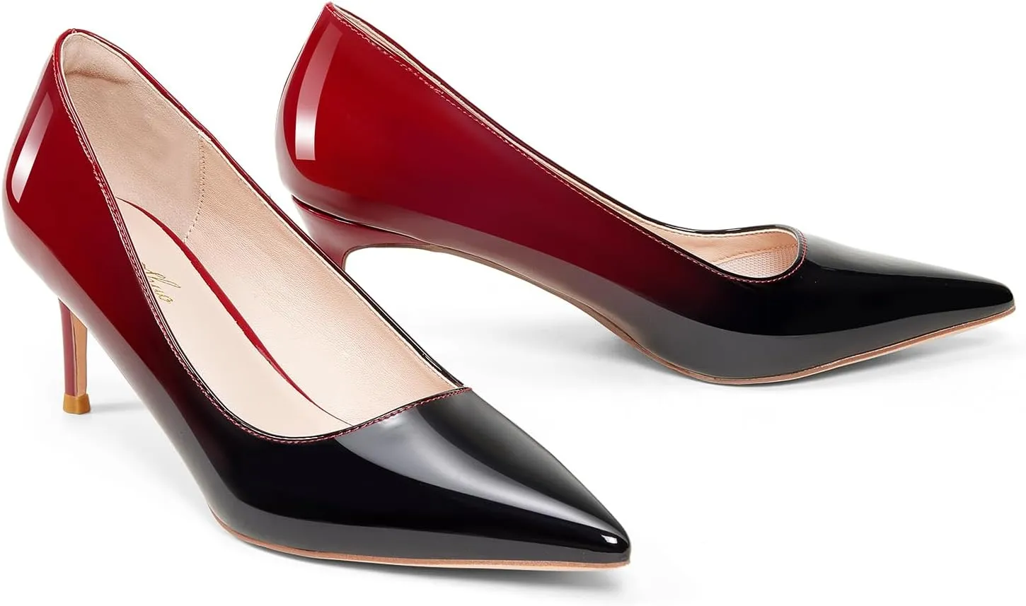 GENSHUO Low Heel Pumps for Women Closed Toe Slip On Stillettos Heels Dress Shoes