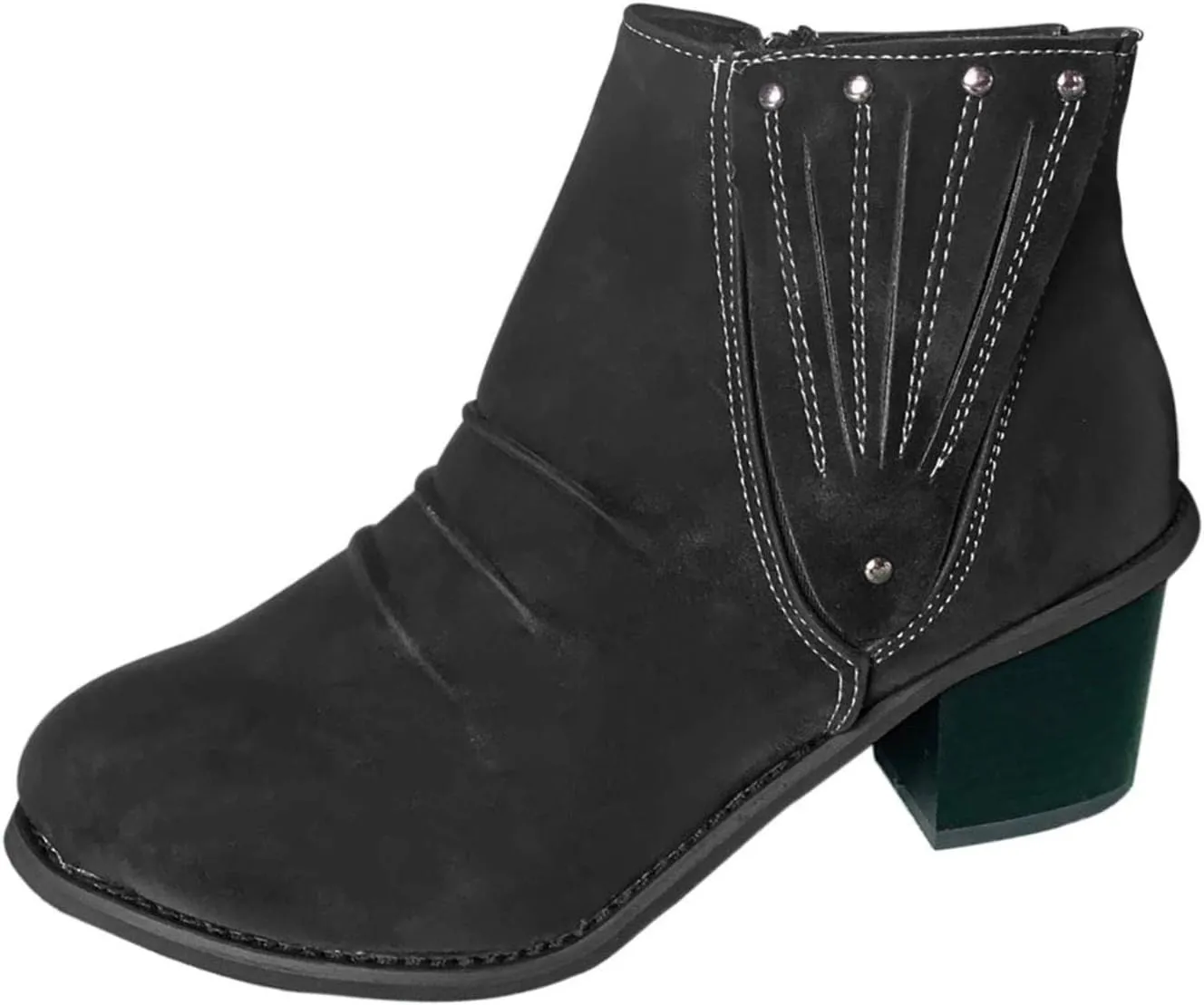 Gibobby Ankle Booties for Women Low Heel,Western Fringe Chunky Pointy Toe Boots Tassel Stacked Heel Suede Ankle Boots
