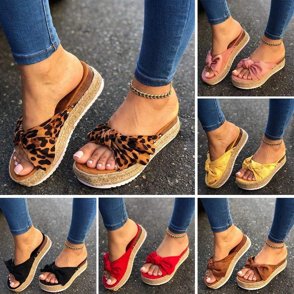 Gibobby Platform Sandals for Women Summer,Womens Bows Flip Flops Flat Sandals Anti-Slip Casual Beach Thong Slipper