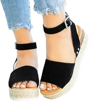 Gibobby Sandals for Women Wide Width,Women's Platform Sandals Casual Summer Flatform Ankle Buckle Strap Open Toe Sandals
