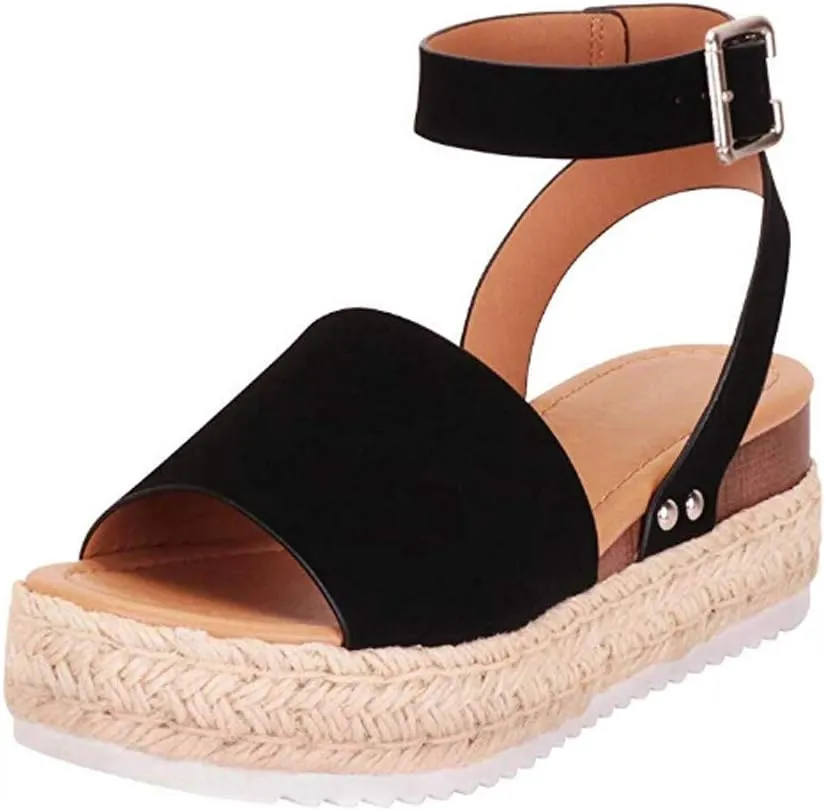 Gibobby Sandals for Women Wide Width,Women's Platform Sandals Casual Summer Flatform Ankle Buckle Strap Open Toe Sandals