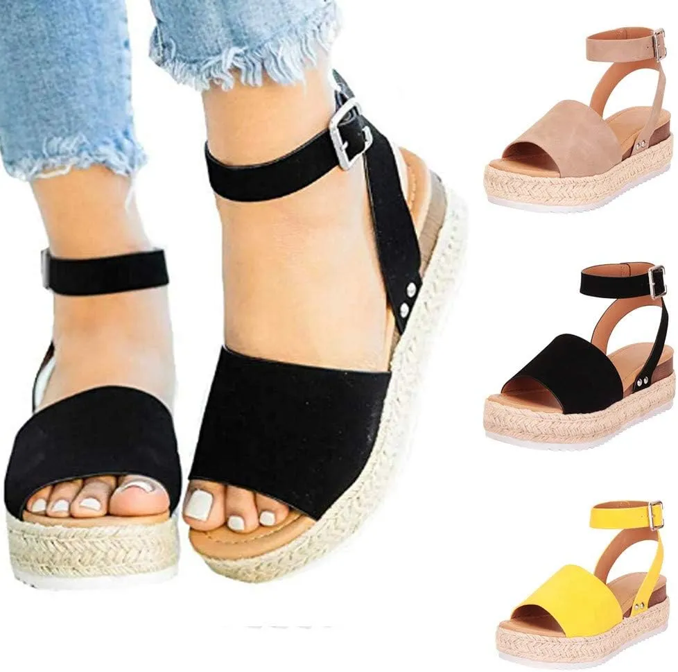Gibobby Sandals for Women Wide Width,Women's Platform Sandals Casual Summer Flatform Ankle Buckle Strap Open Toe Sandals