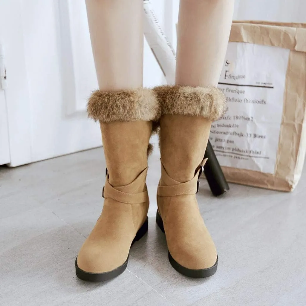 Gibobby Womens Flat Boots,Women Snow Boots Bucket Warm Ankle Booties Comfortable Winter Slip On Booties Outdoor Shoes