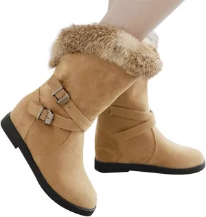 Gibobby Womens Flat Boots,Women Snow Boots Bucket Warm Ankle Booties Comfortable Winter Slip On Booties Outdoor Shoes
