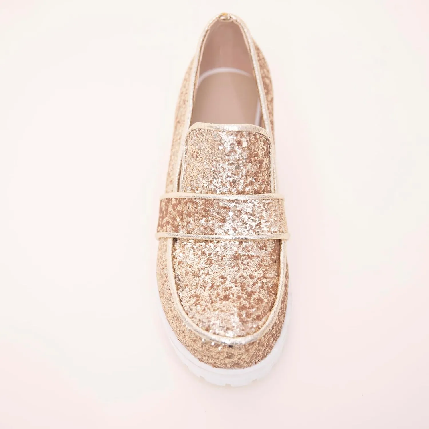 Gicoiz Wedding Loafers Womens Sequins Round Toe Court Shoes