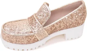 Gicoiz Wedding Loafers Womens Sequins Round Toe Court Shoes
