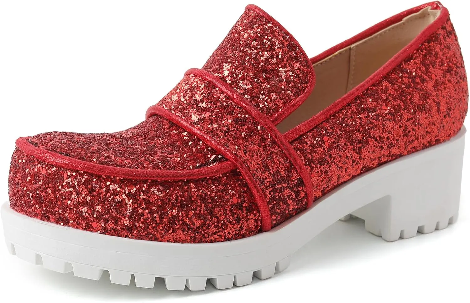 Gicoiz Wedding Loafers Womens Sequins Round Toe Court Shoes