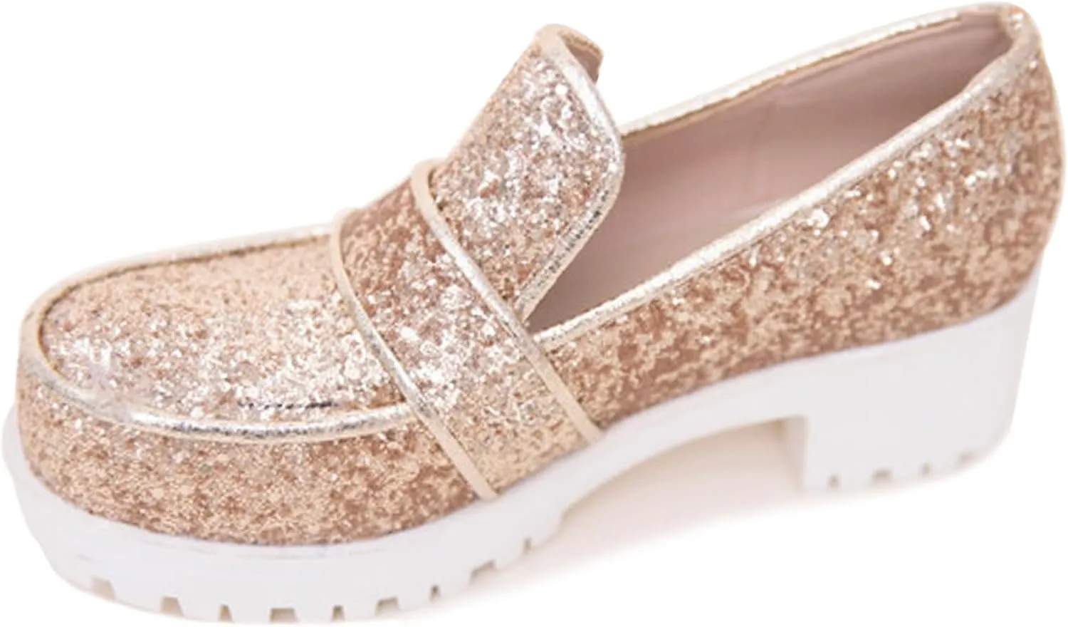 Gicoiz Wedding Loafers Womens Sequins Round Toe Court Shoes