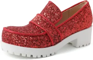 Gicoiz Wedding Loafers Womens Sequins Round Toe Court Shoes