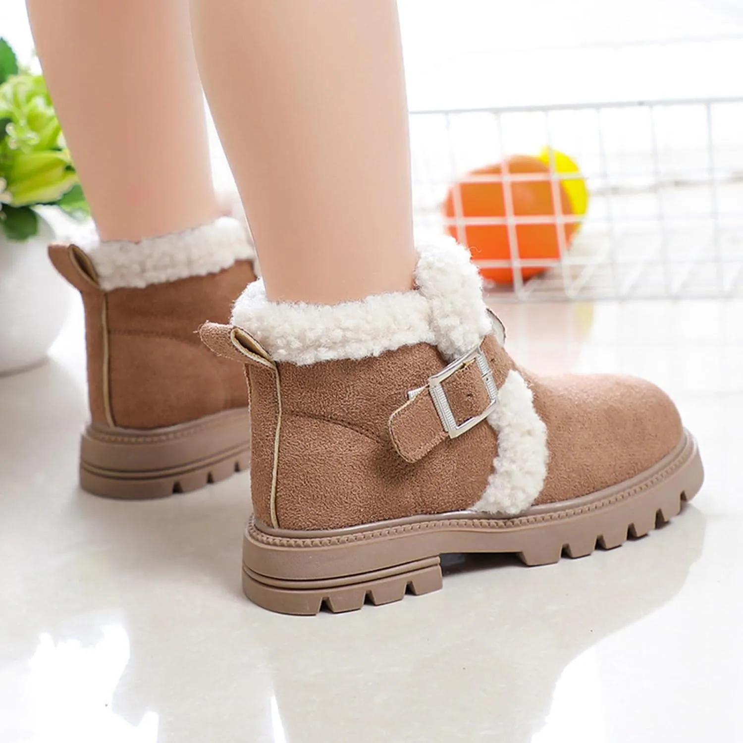 Girls Winter Boots Ankle Booties Kids Winter Booties Fashion Fur Lined Lightweight Warm Snow Booties for Everyday