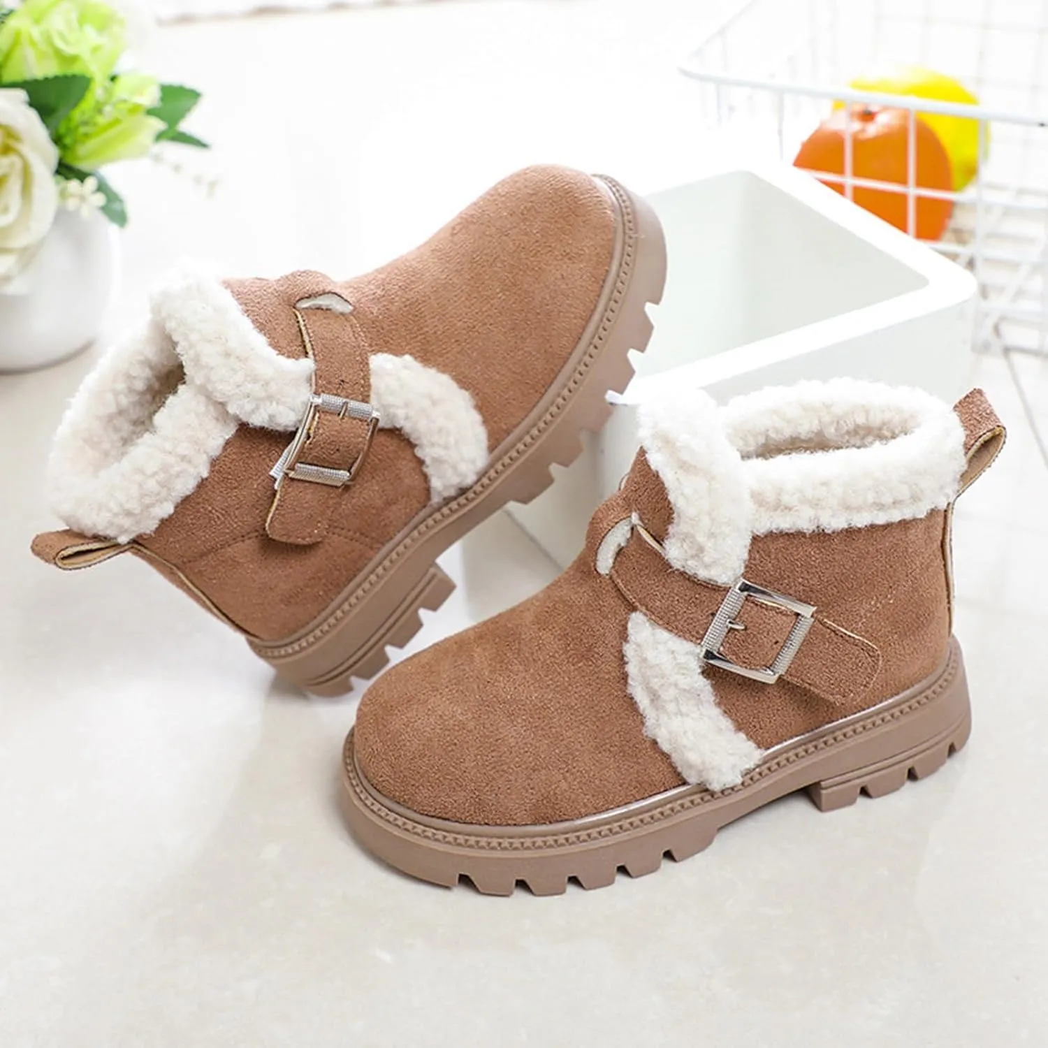 Girls Winter Boots Ankle Booties Kids Winter Booties Fashion Fur Lined Lightweight Warm Snow Booties for Everyday