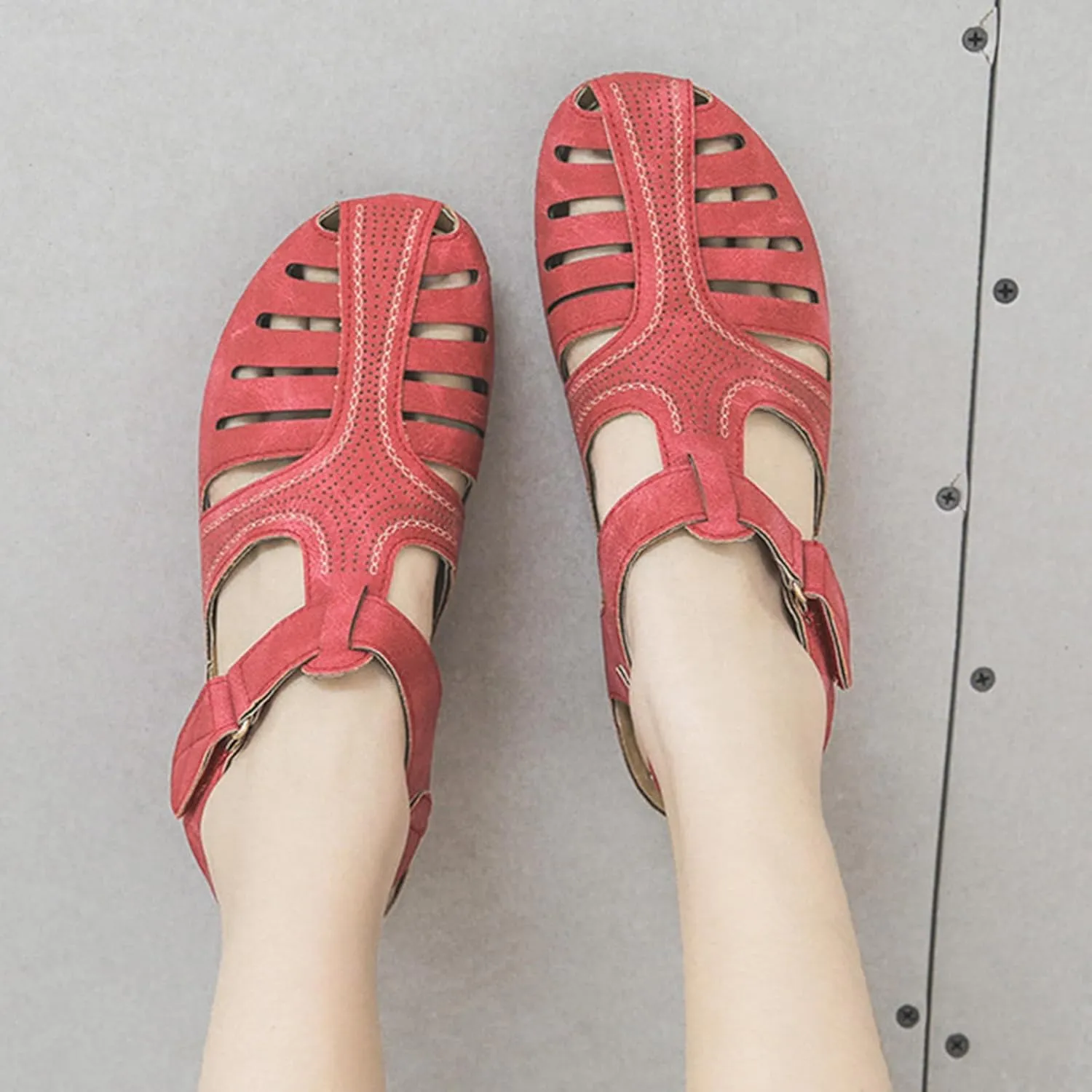 Gladiator Sandals for Women Orthopedic Closed Toe Non Slip Wedge Sandals Breathable Hollow Out Hook and Loop Fastener Slides Sandal Soft Cushion Wedge Walking Shoes