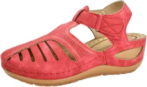 Gladiator Sandals for Women Orthopedic Closed Toe Non Slip Wedge Sandals Breathable Hollow Out Hook and Loop Fastener Slides Sandal Soft Cushion Wedge Walking Shoes