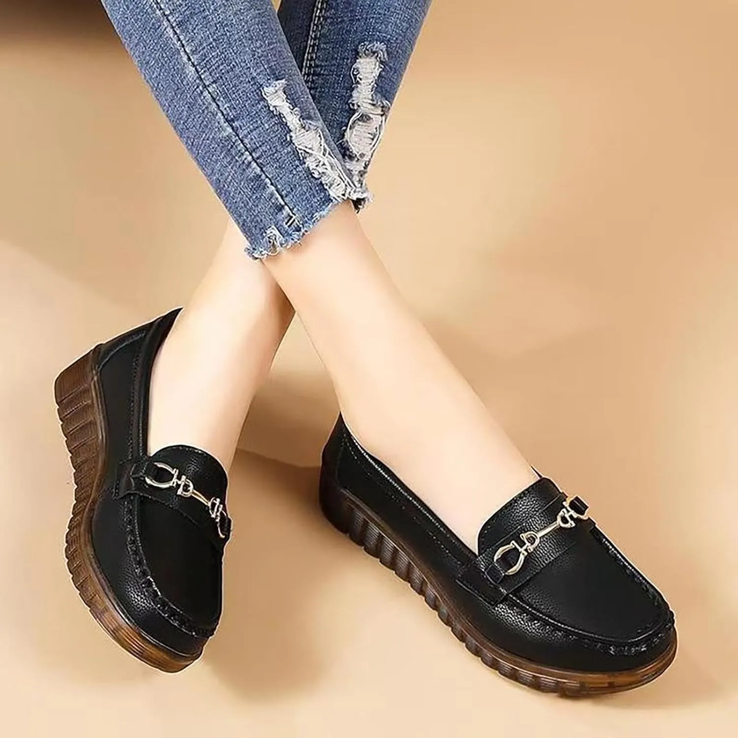 heelchic Women's Platform Chunky Loafers, Lug Sole Penny Slip On Loafers for Women, Flat Loafer Low Heel Comfortable Dressy Work Casual Shoes