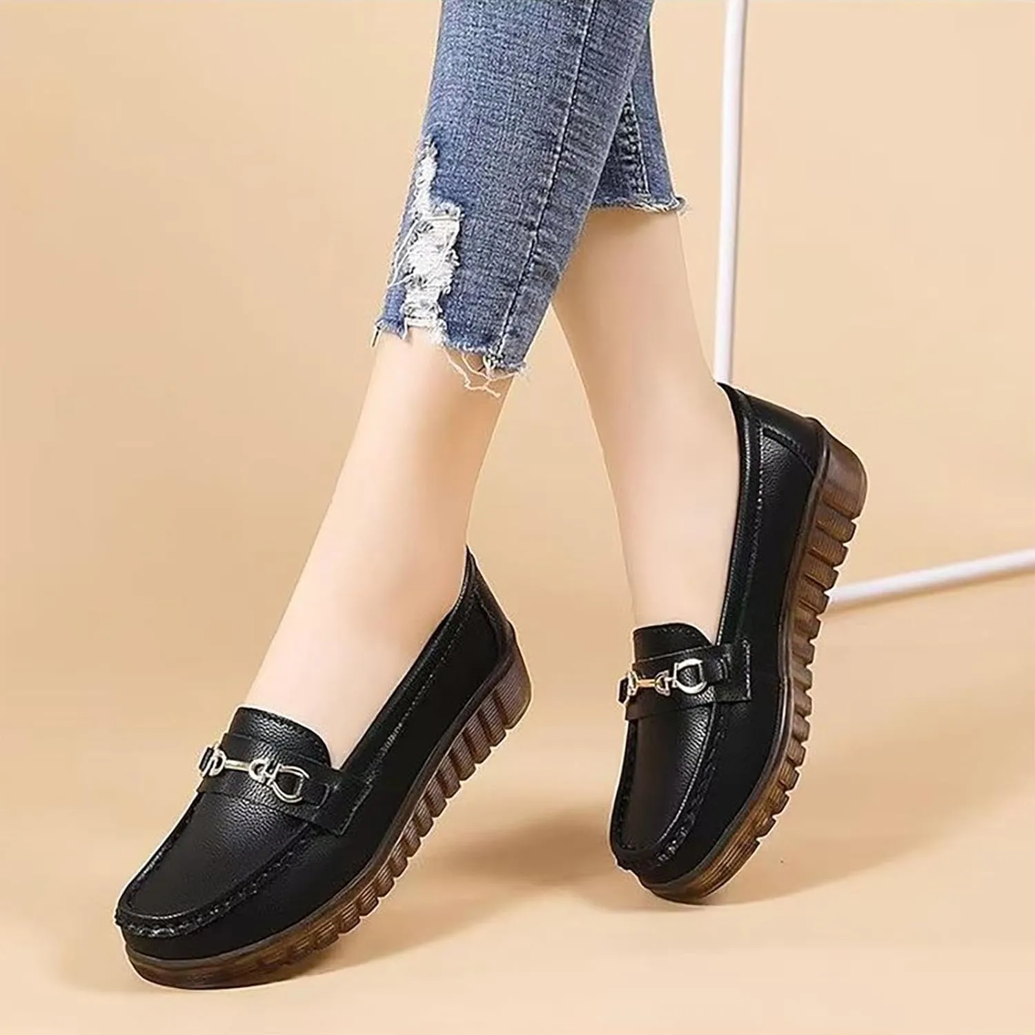heelchic Women's Platform Chunky Loafers, Lug Sole Penny Slip On Loafers for Women, Flat Loafer Low Heel Comfortable Dressy Work Casual Shoes