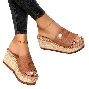 HINDOLA Womens Platform Wedge Sandals Open Toe Slip on Slide Backless Sandal Shoes Summer Espadrille Slippers Sandals