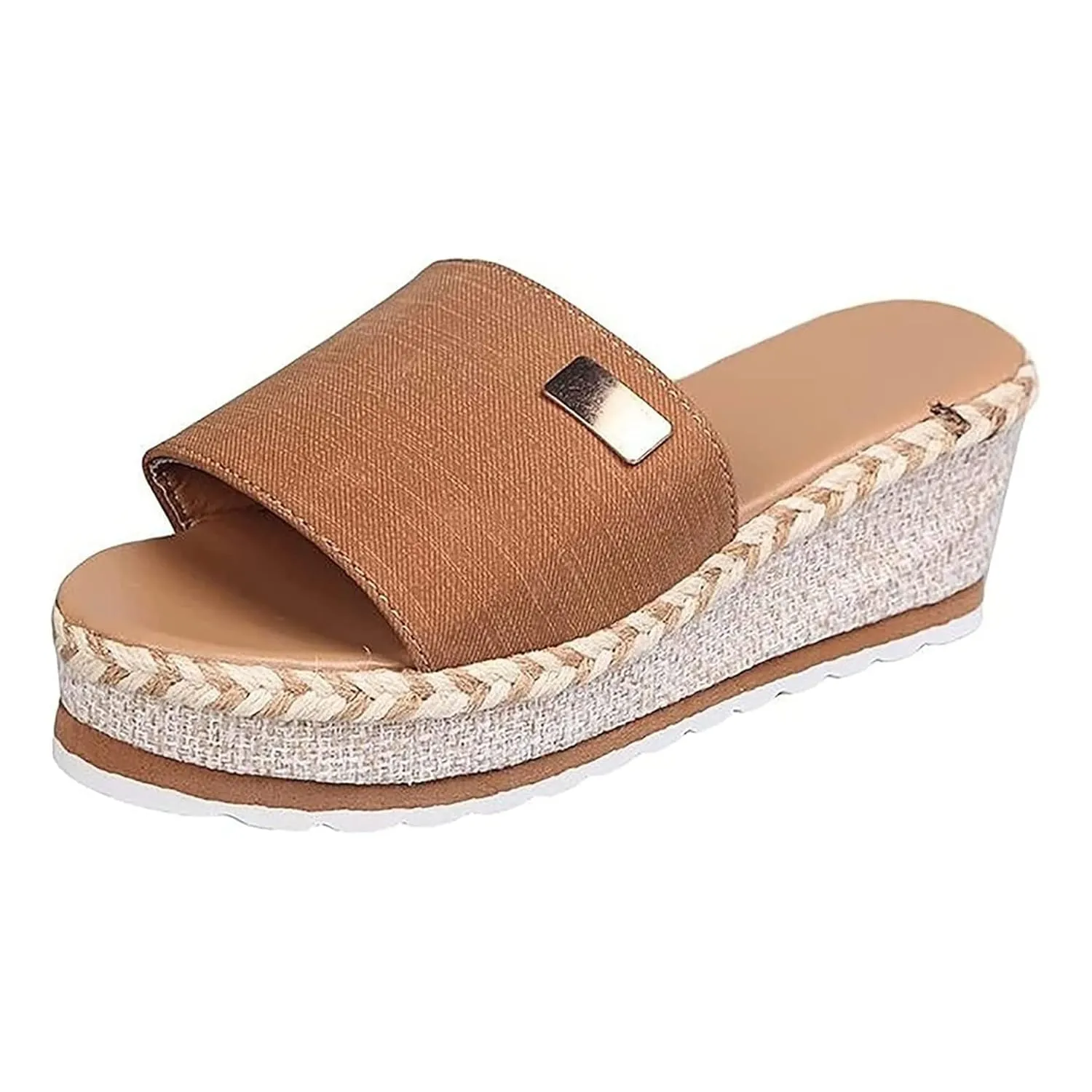 HINDOLA Womens Platform Wedge Sandals Open Toe Slip on Slide Backless Sandal Shoes Summer Espadrille Slippers Sandals