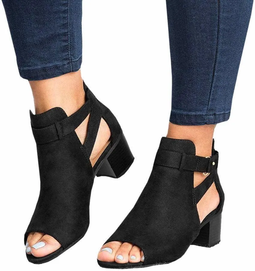 HINDOLA Women's Sandals Black High Heels Fashion Buckle Cutout Sandals High-Heeled Shoes for Women Sandals