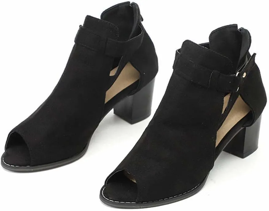 HINDOLA Women's Sandals Black High Heels Fashion Buckle Cutout Sandals High-Heeled Shoes for Women Sandals