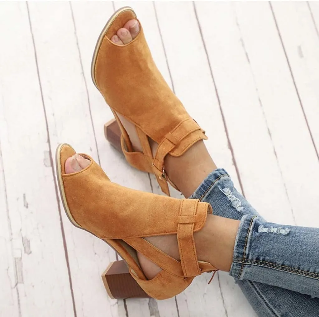 HINDOLA Women's Sandals Black High Heels Fashion Buckle Cutout Sandals High-Heeled Shoes for Women Sandals