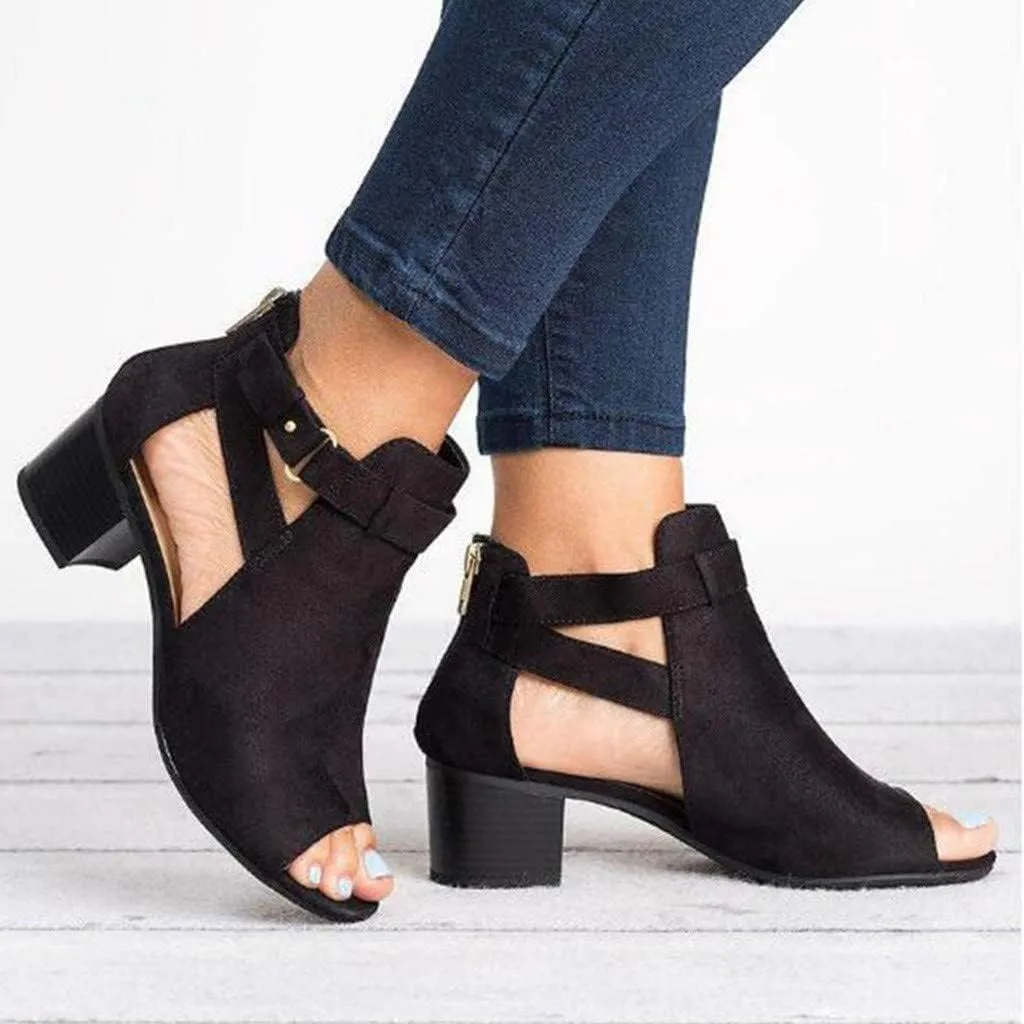 HINDOLA Women's Sandals Black High Heels Fashion Buckle Cutout Sandals High-Heeled Shoes for Women Sandals