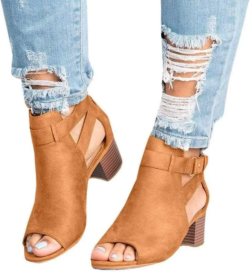HINDOLA Women's Sandals Black High Heels Fashion Buckle Cutout Sandals High-Heeled Shoes for Women Sandals